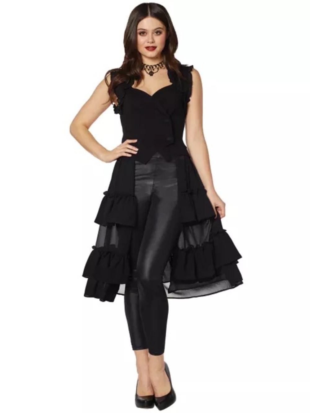Spirit Halloween Black Ruffle High-Low Vest Overlay
